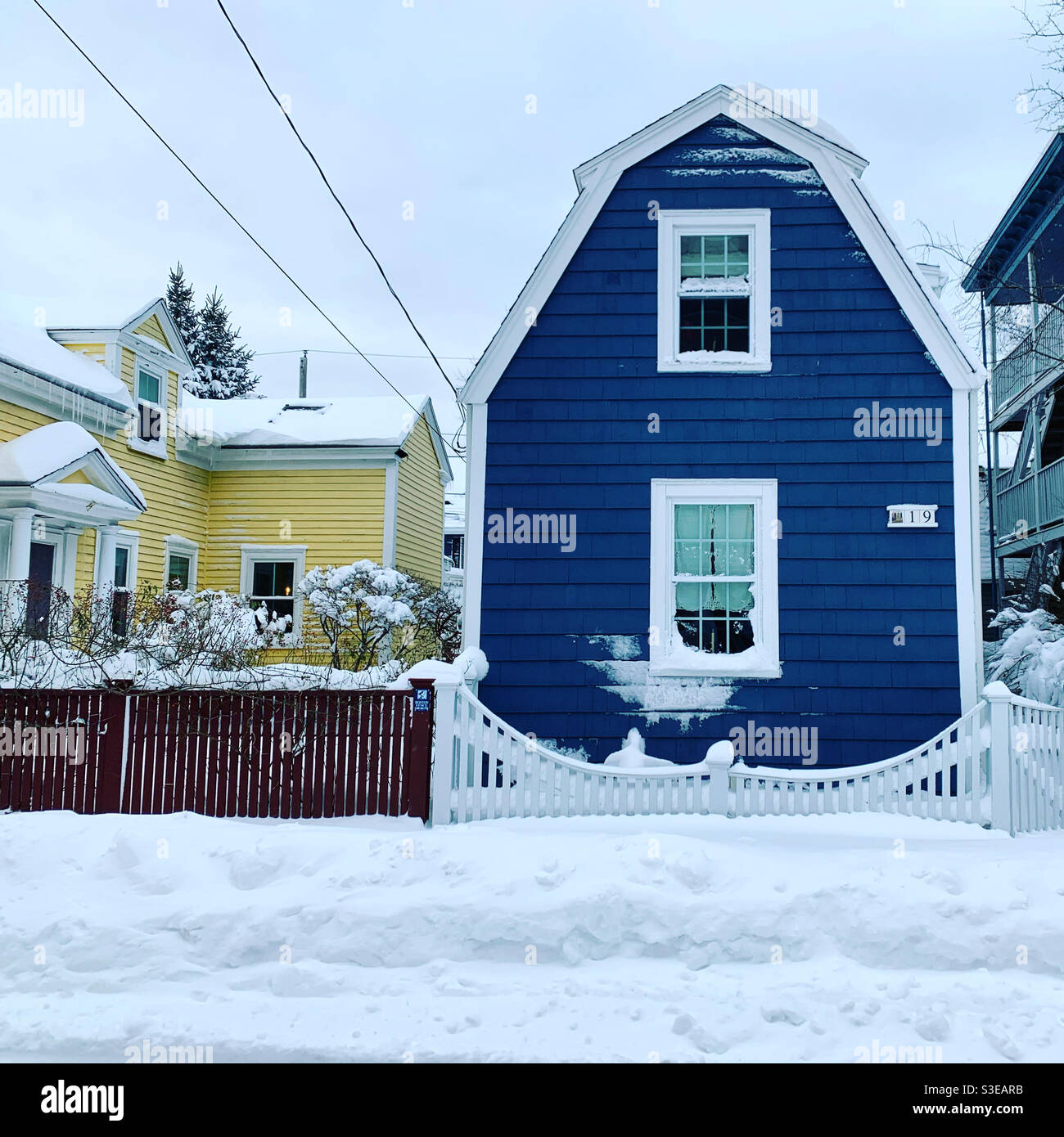 December, 2020, George Bowditch Junior House in the snow, Salem, Massachusetts, United States - Smartphone Captured Stock Image