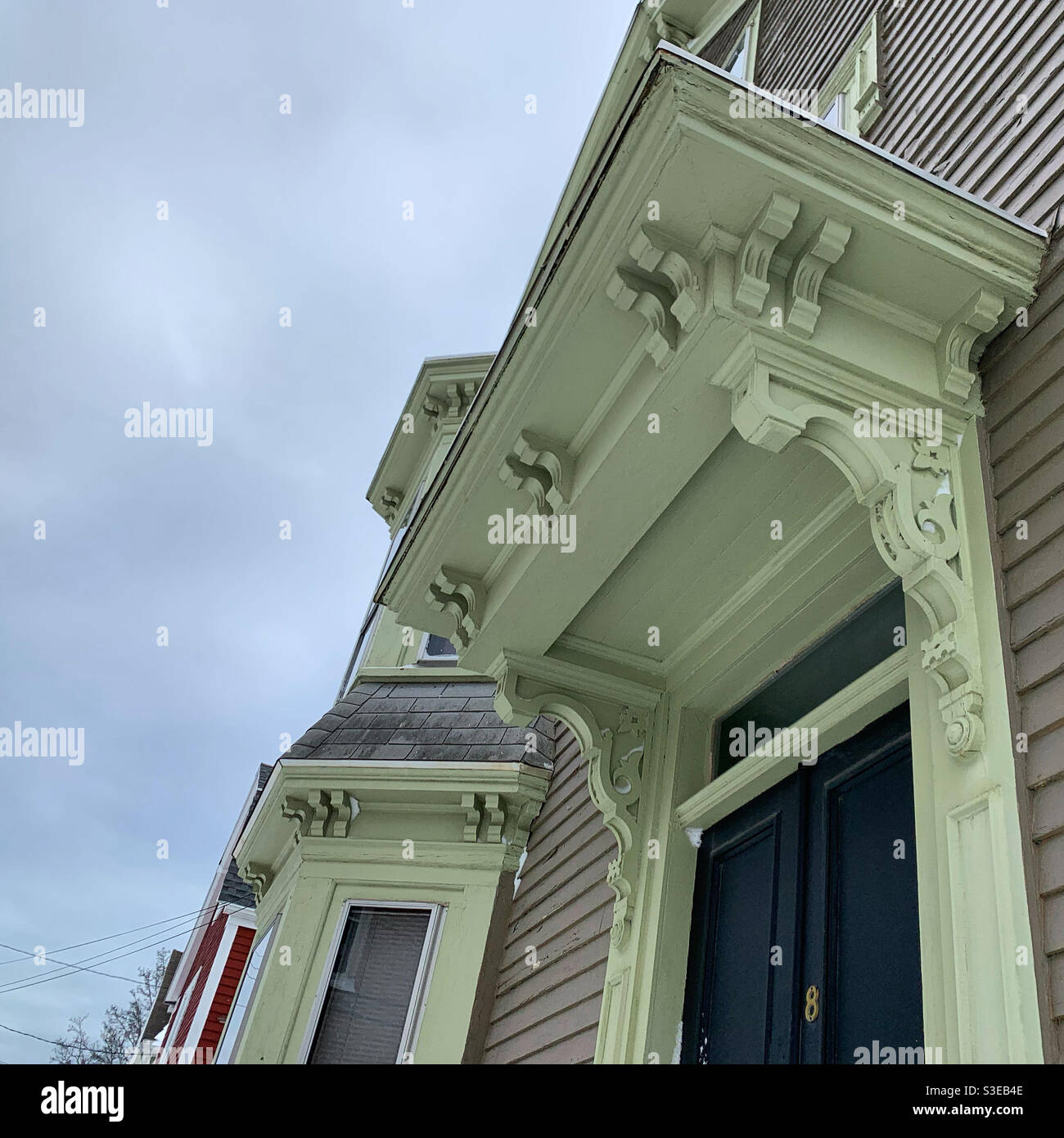 Architectural details of a home on Bentley Street, Salem, Massachusetts, United States - Smartphone Captured Stock Image