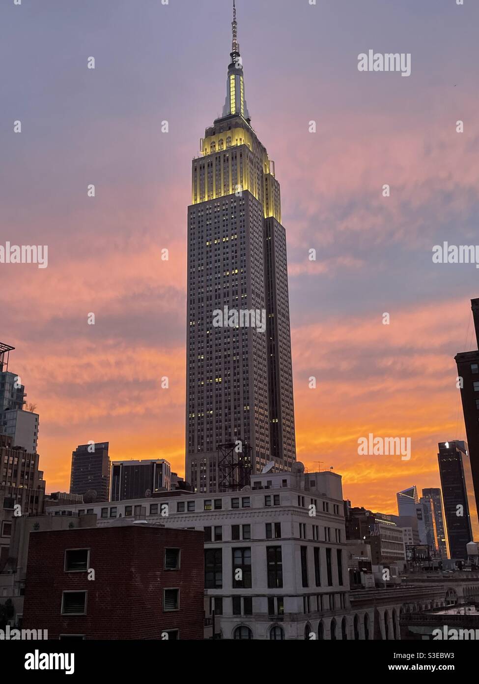 Unedited sunset over Empire State Building - Smartphone Captured Stock Image