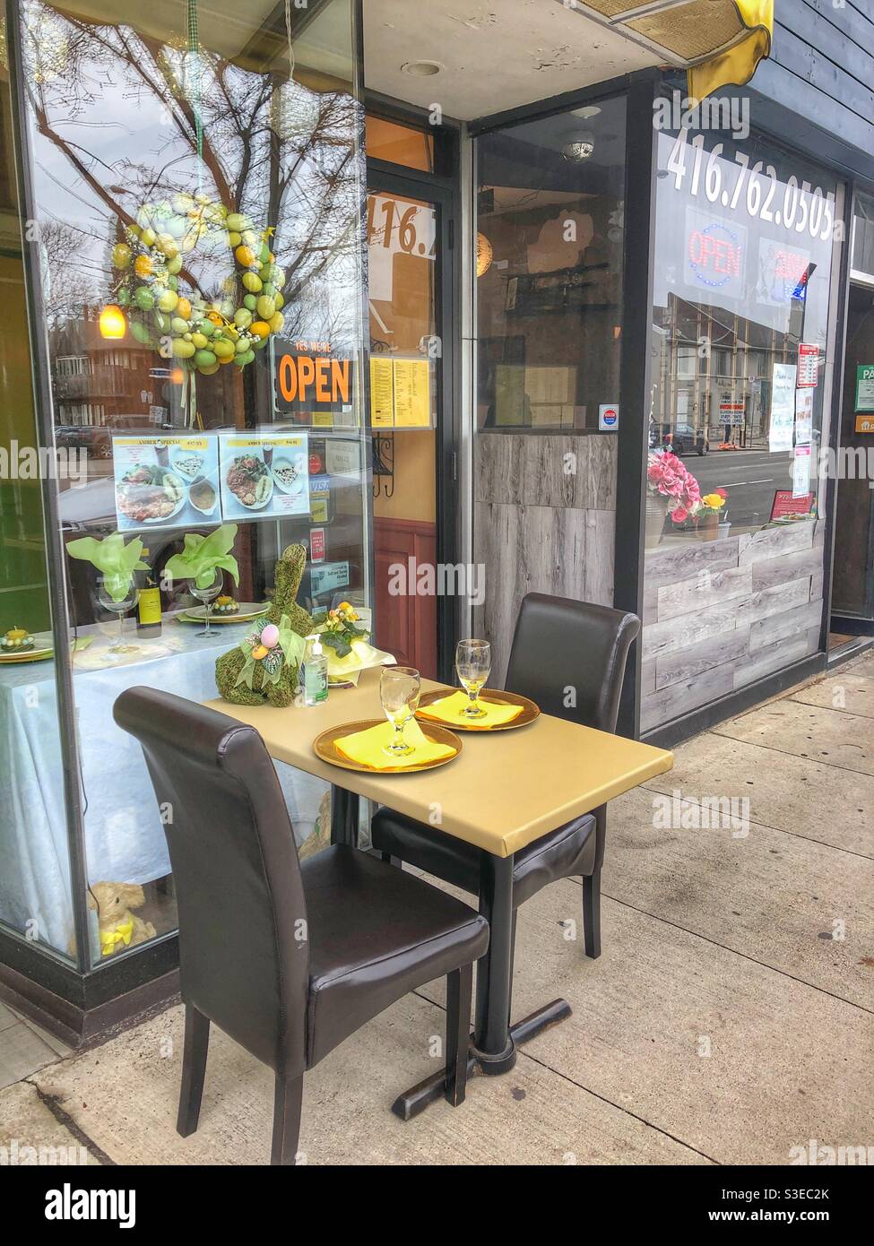 Outdoor seating during COVID-19. - Smartphone Captured Stock Image
