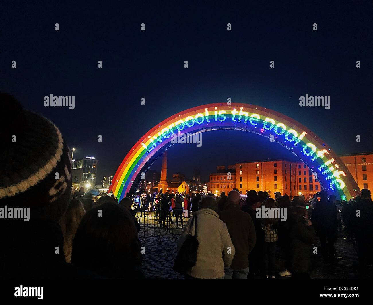 Liverpool river of light exhibition rainbow. Pool of life - Smartphone Captured Stock Image