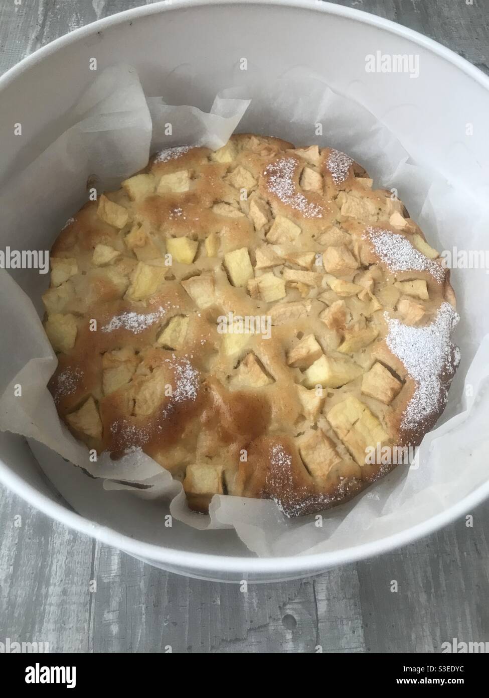 Freshly baked apple cake in a tin - Smartphone Captured Stock Image