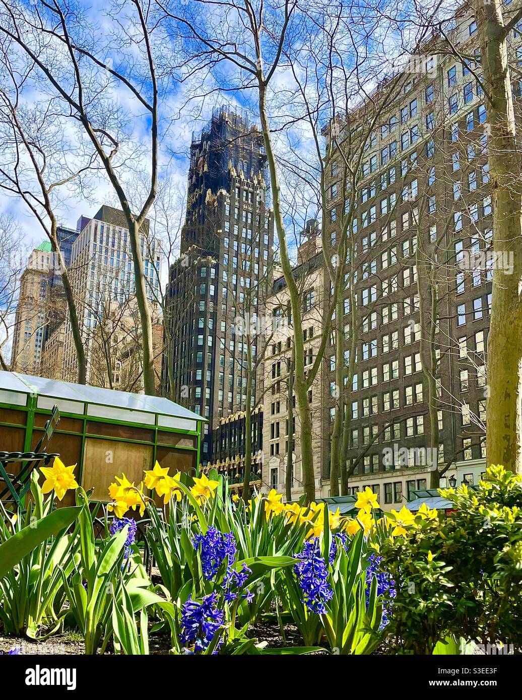 Spring is coming to Bryant Park NYC April 1, 2021 - Smartphone Captured Stock Image
