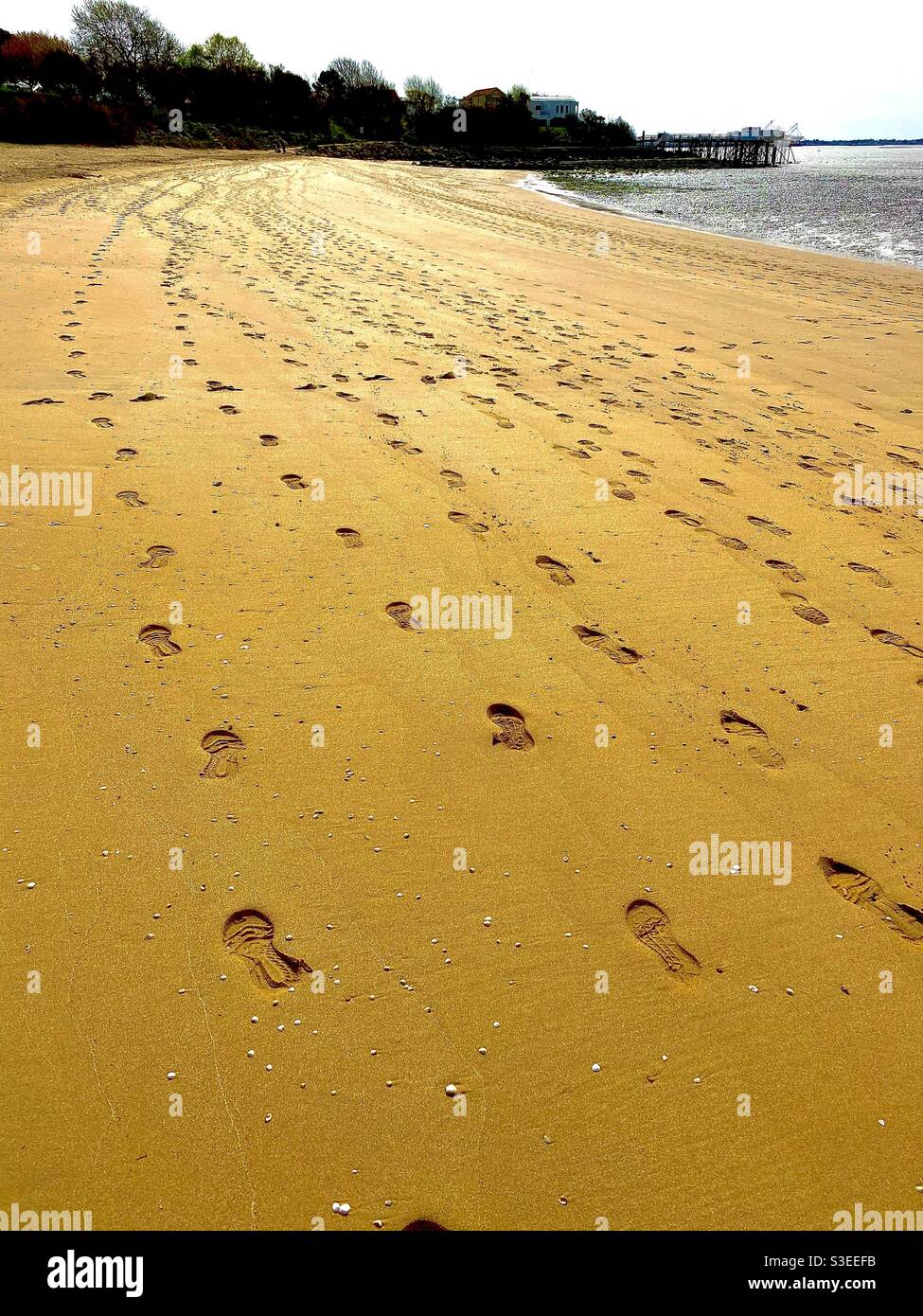 Footprints on beach at Fouras  Charente-maritime France - Smartphone Captured Stock Image