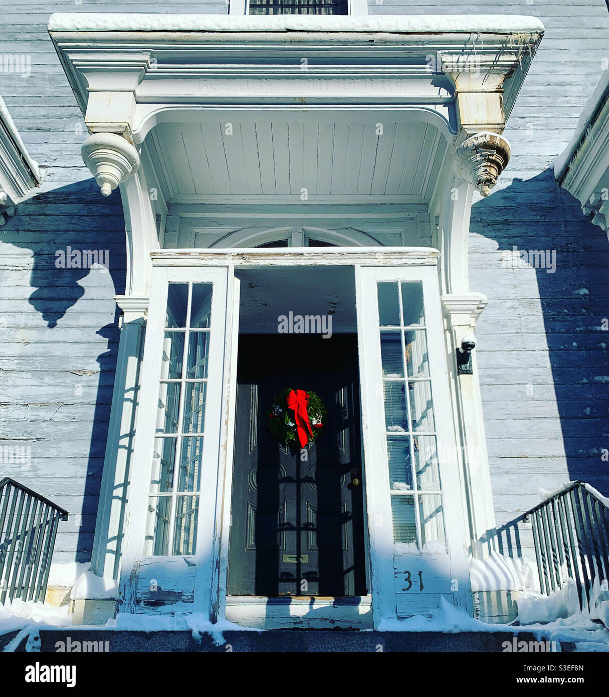 December, 2020, architectural details of a home in Salem, Massachusetts, United States - Smartphone Captured Stock Image