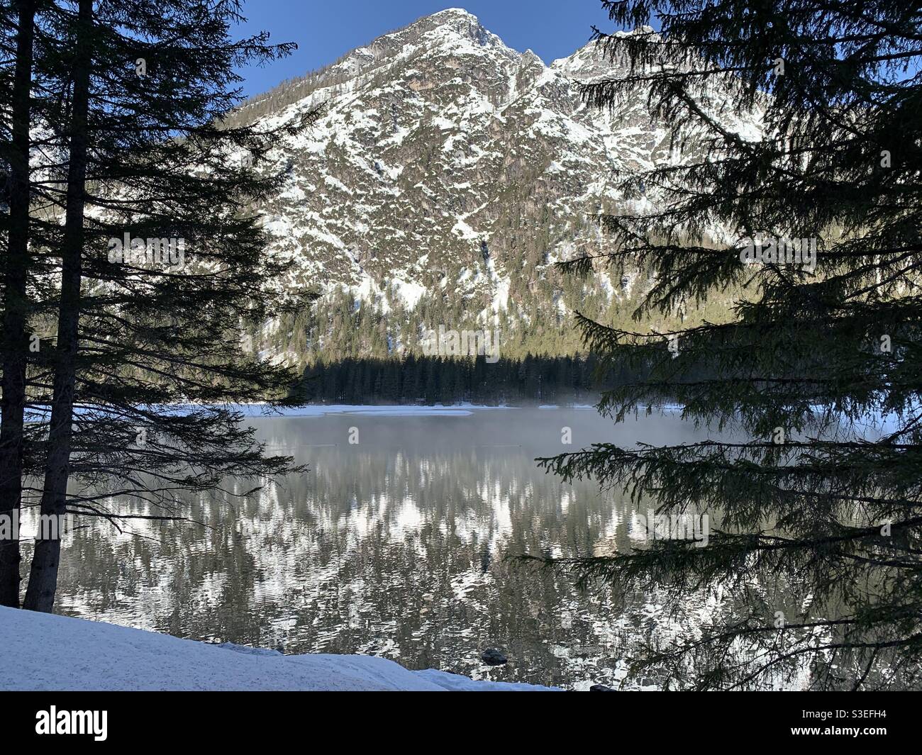 Morning fog on the lake. - Smartphone Captured Stock Image