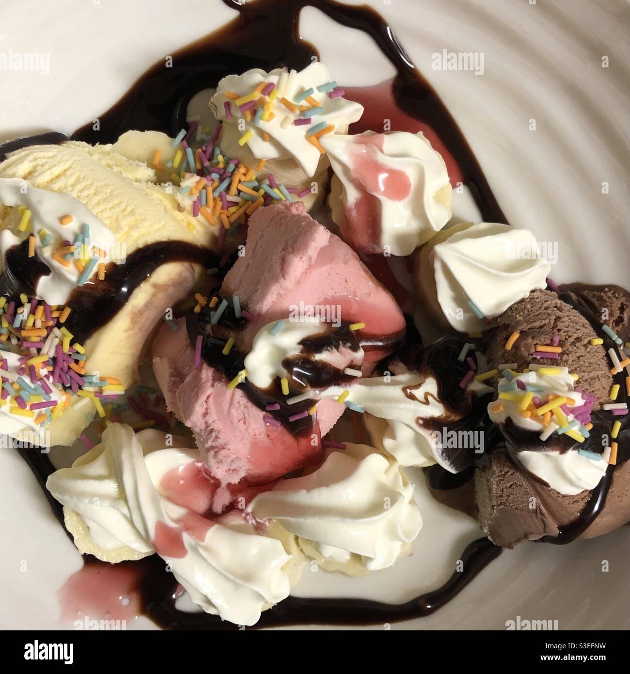 Banana split with lots of ice cream - Smartphone Captured Stock Image