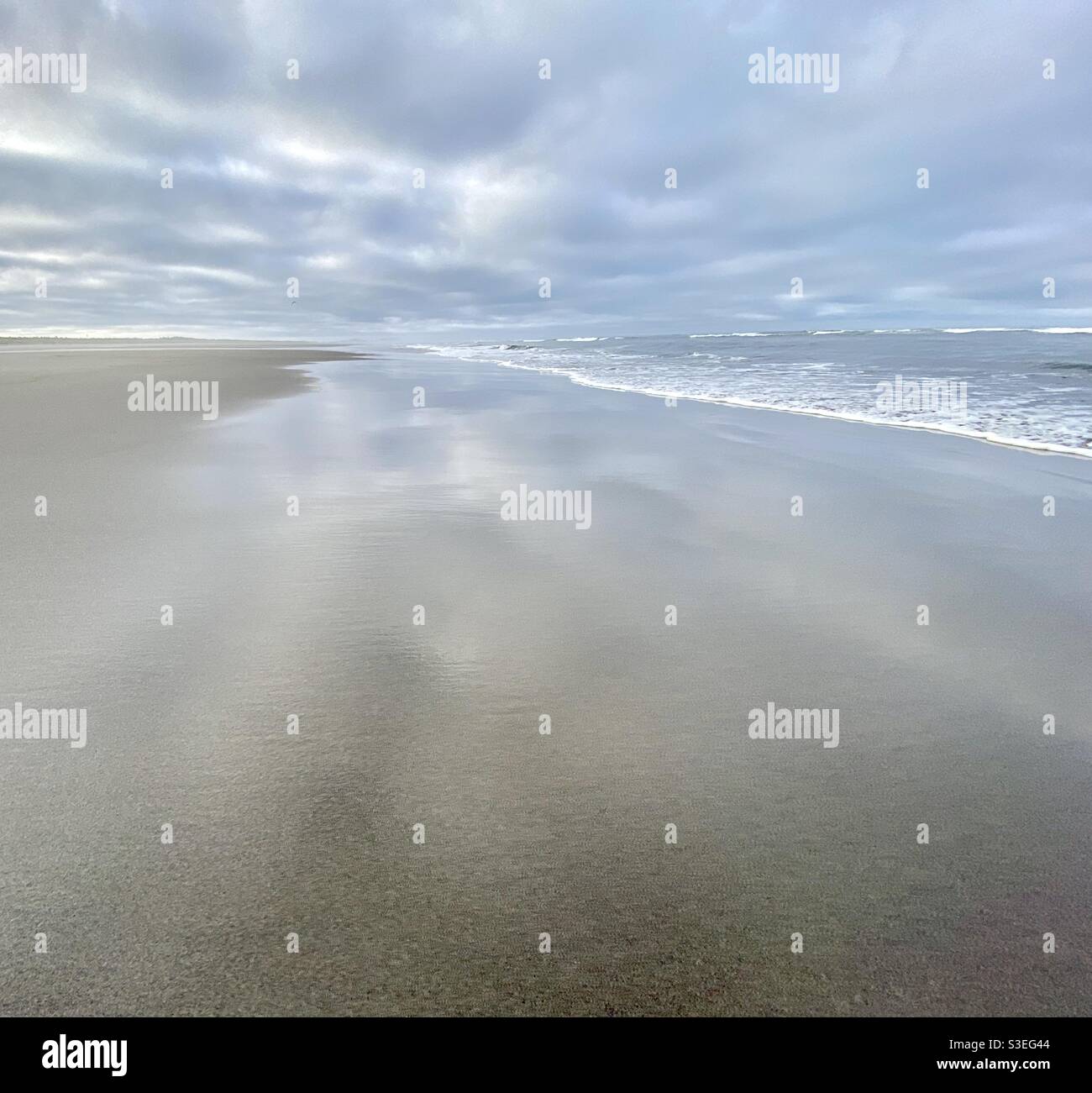 Deserted long stretch of beach at low tide - Smartphone Captured Stock Image