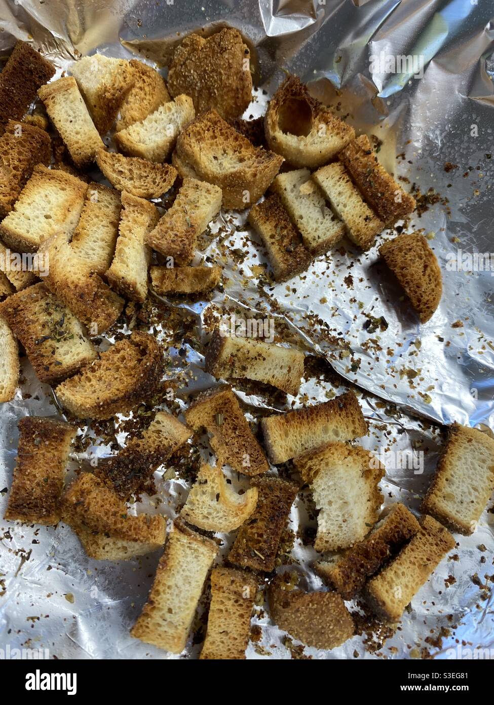 Croutons in the raw, Italian, Chilli Oil, - Smartphone Captured Stock Image