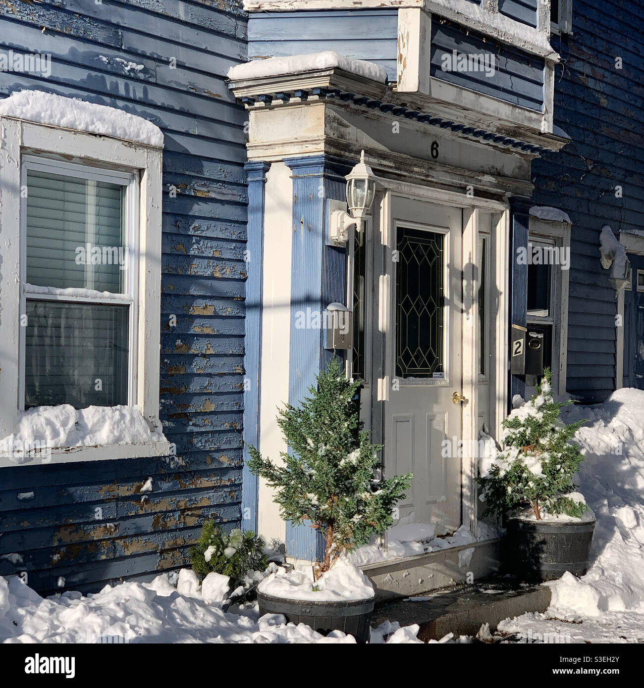 December, 2020, the front of a home in the Bridge Street Neck Historic District, Salem, Massachusetts, United States - Smartphone Captured Stock Image