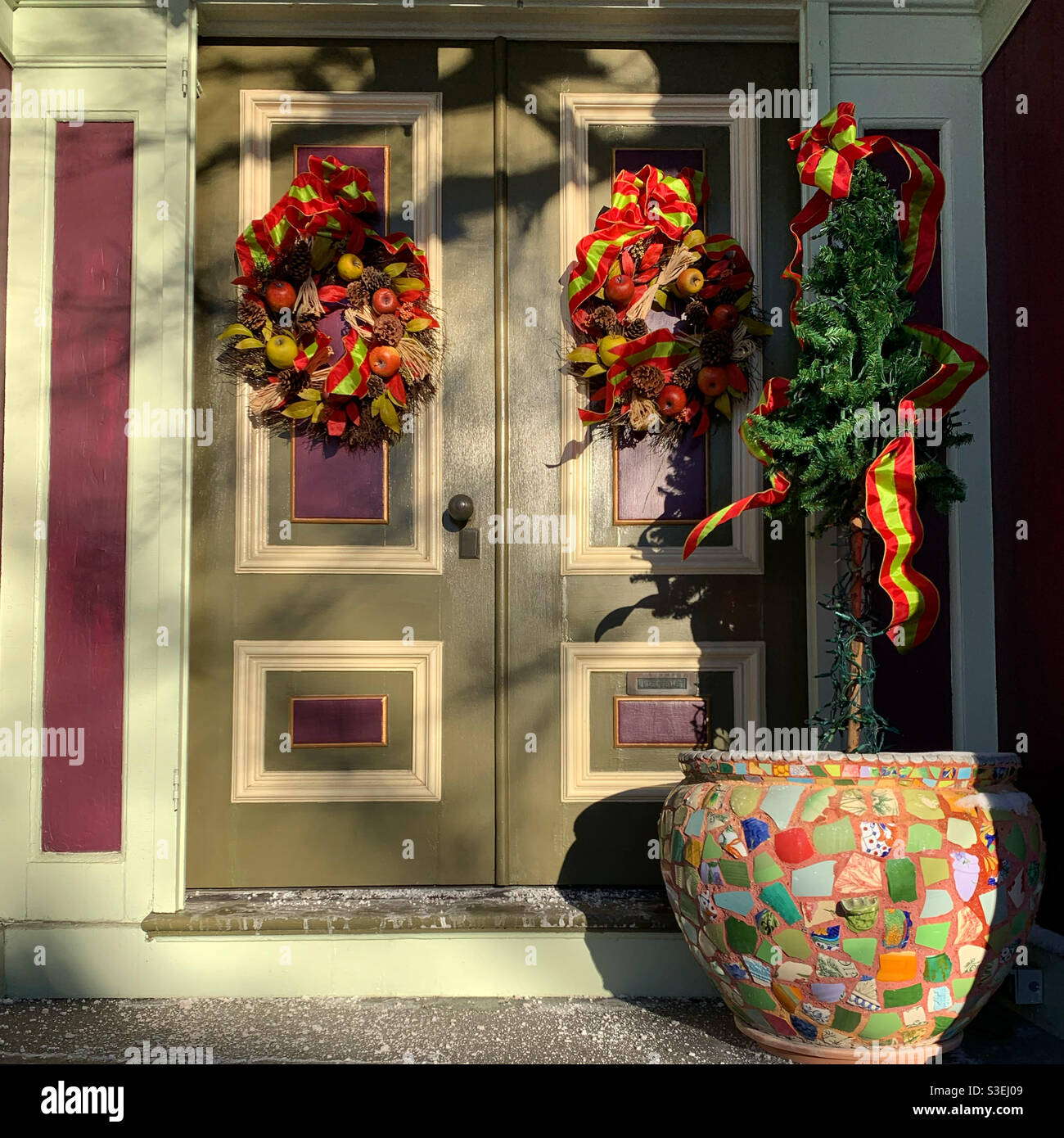 December, 2020, entrance to a home in Salem, Massachusetts, United States - Smartphone Captured Stock Image