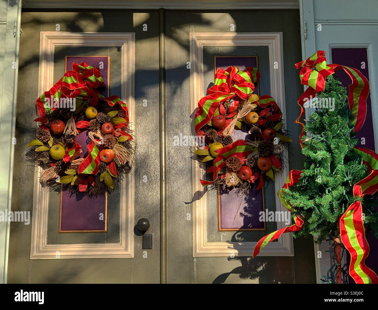 December, 2020, entrance to a home in Salem, Massachusetts, United States - Smartphone Captured Stock Image