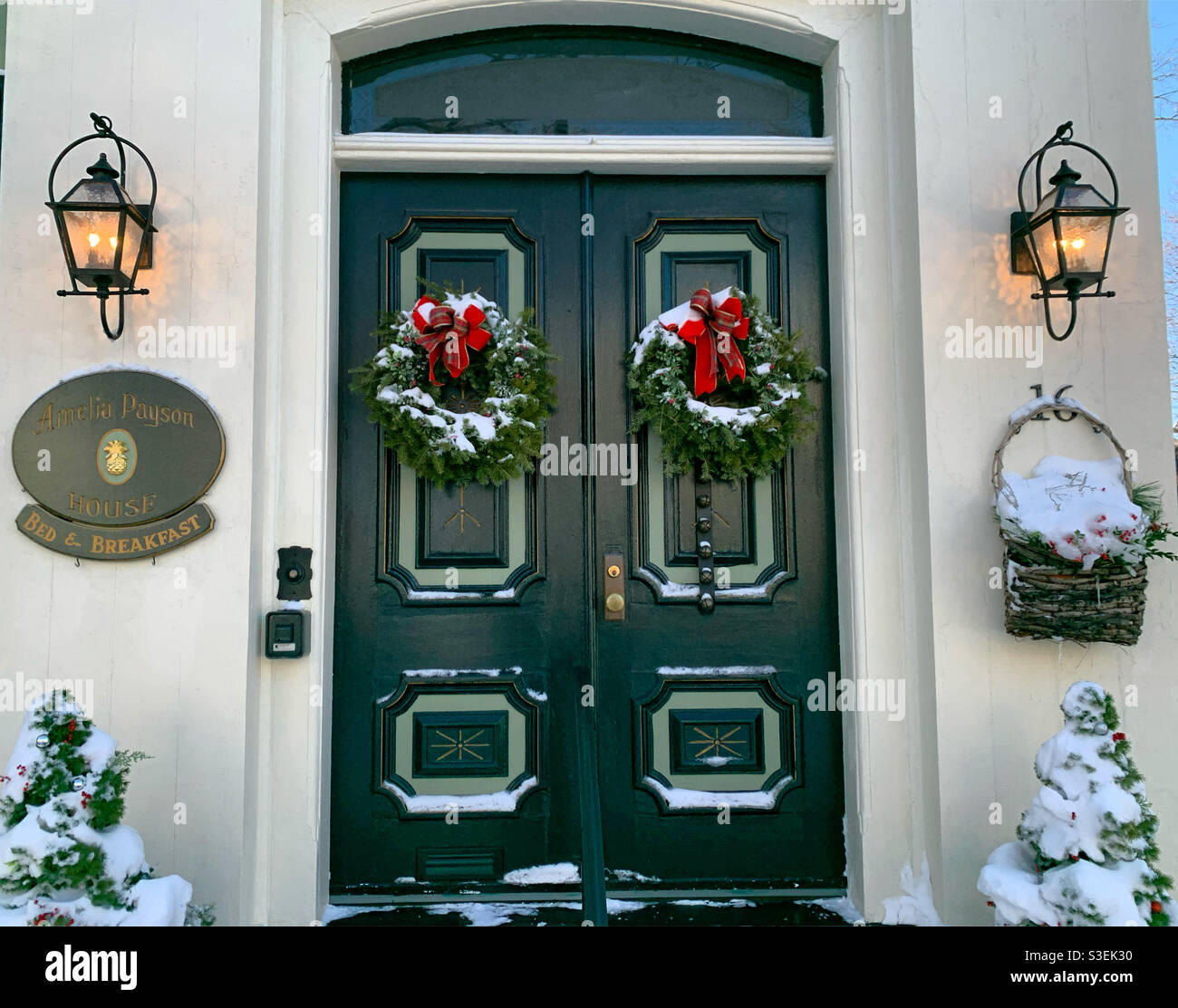 December, 2020, entrance to the Amelia Payson House Bed and Breakfast, Salem, Massachusetts, United States - Smartphone Captured Stock Image