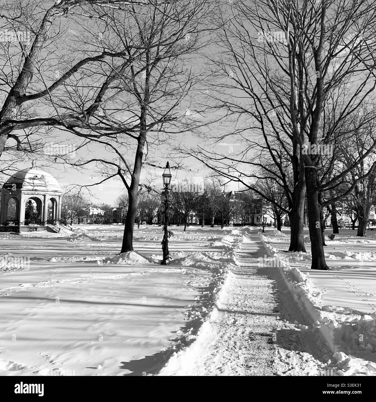 December, 2020, Salem Common, Salem, Massachusetts, United States - Smartphone Captured Stock Image