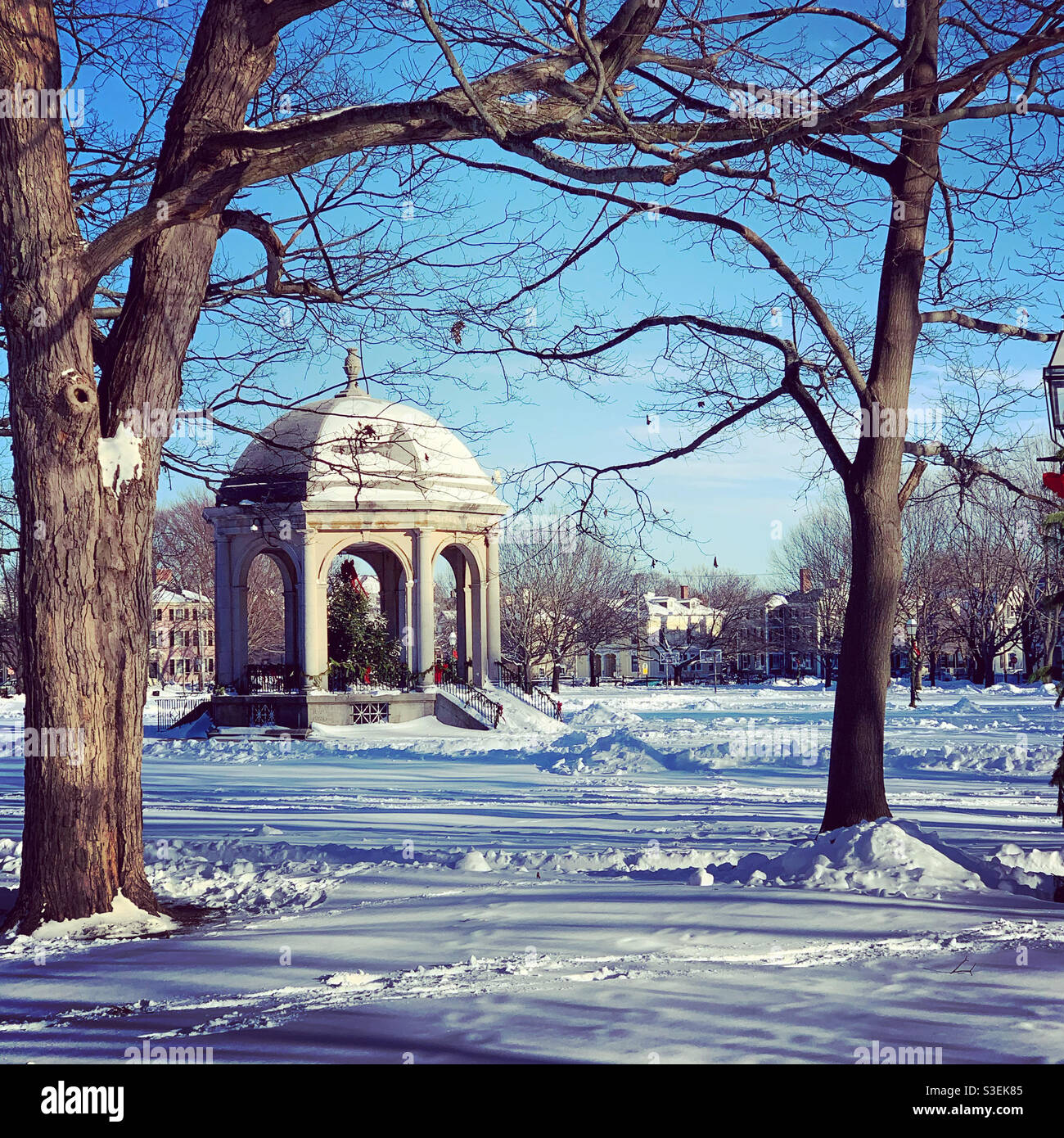 December, 2020, Salem Common, Salem, Massachusetts, United States - Smartphone Captured Stock Image