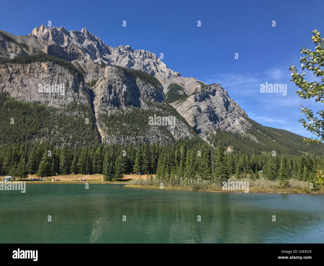 Cascade Ponds, below Cascade Mountain, in the Canadian Rockies. Banff National Park, Alberta, Canada. - Smartphone Captured Stock Image