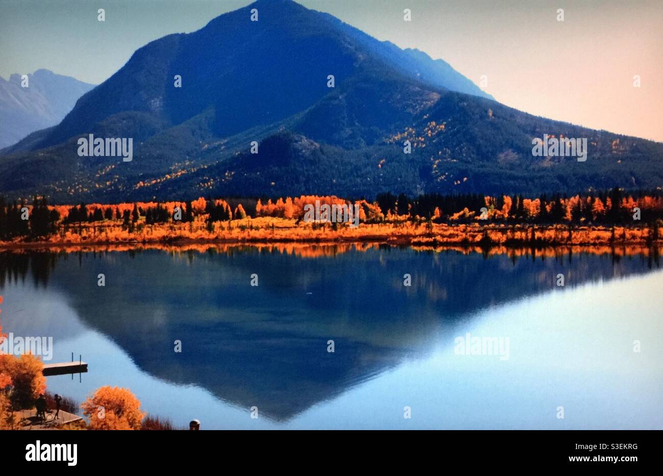 Vermillion Lakes, autumn reflections, Mount Rundle, Banff National Park, Alberta , Canada - Smartphone Captured Stock Image