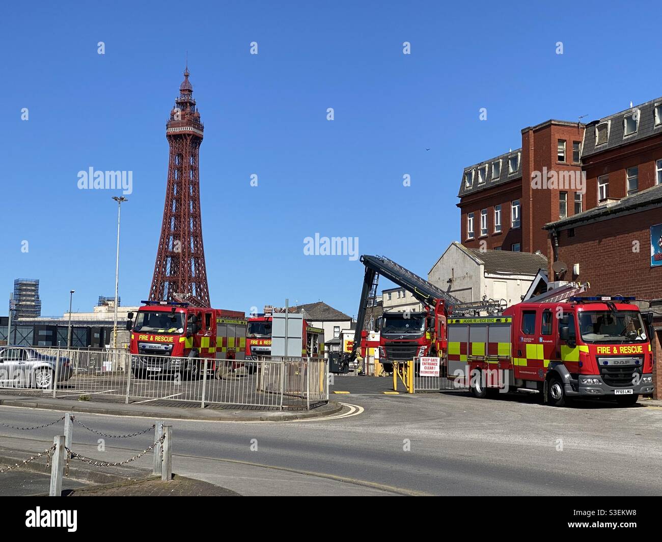 Fire engines training at Blackpool Stock Photo