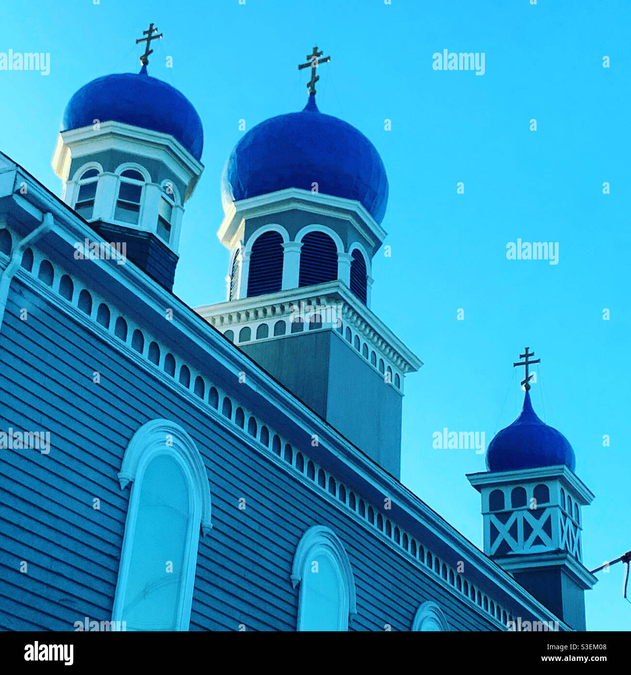 Onion domes, St. Nicholas Orthodox Church and Rectory, Salem, Massachusetts, United States - Smartphone Captured Stock Image