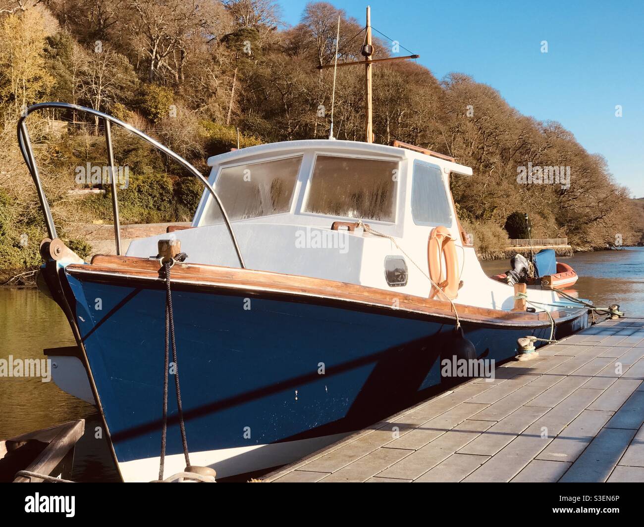 motor launch at the jetty - Smartphone Captured Stock Image