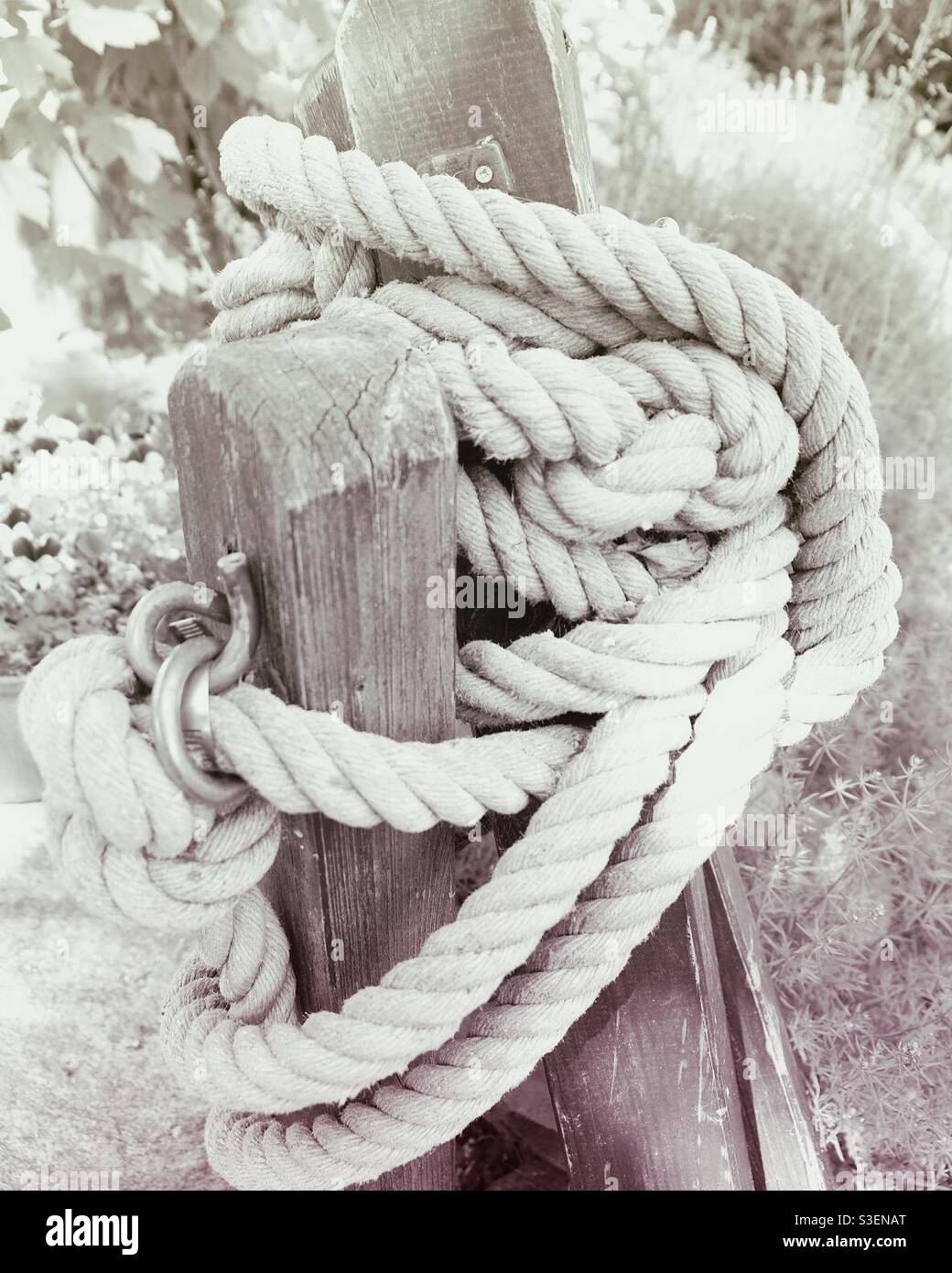 Wooden poles and a thick rope - Smartphone Captured Stock Image