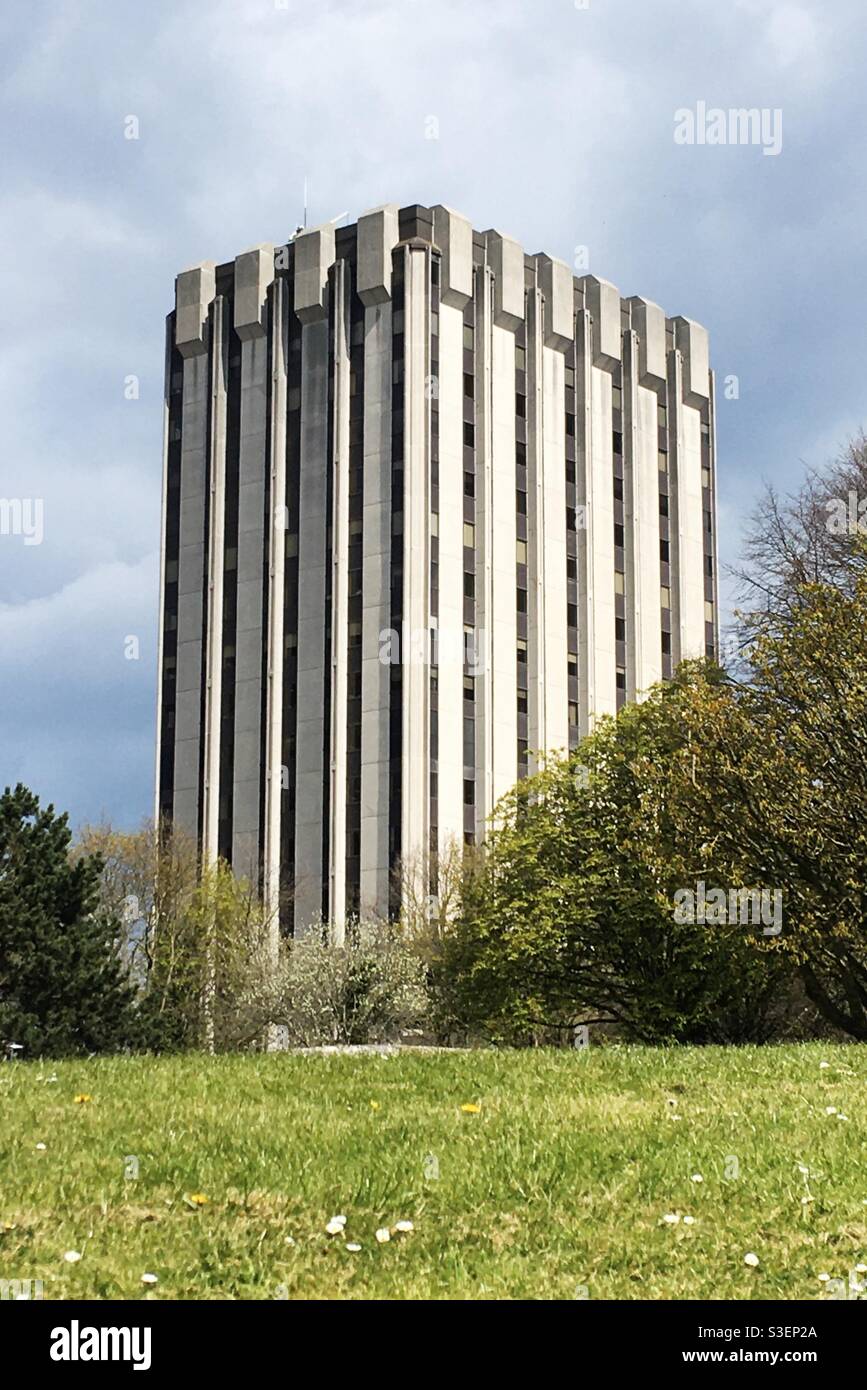 Bristol, UK - April 2021: View of Castlemead, an 18 storey concrete tower block by Castle Park in Bristol, England, UK Stock Photo
