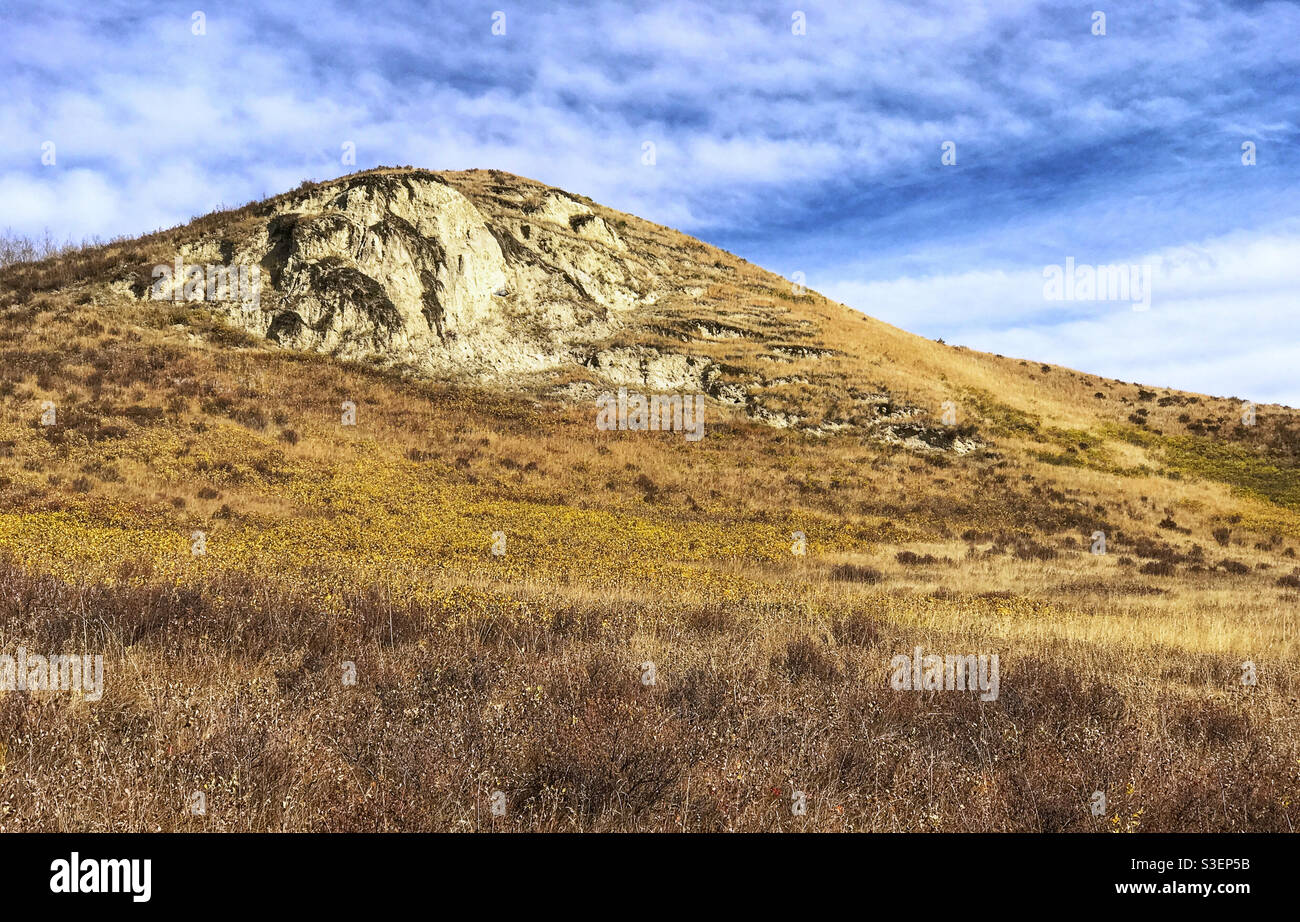 Rocky outcrop on a hillside at Glenbow Ranch Provincial Park, near Calgary, Alberta, Canada. - Smartphone Captured Stock Image