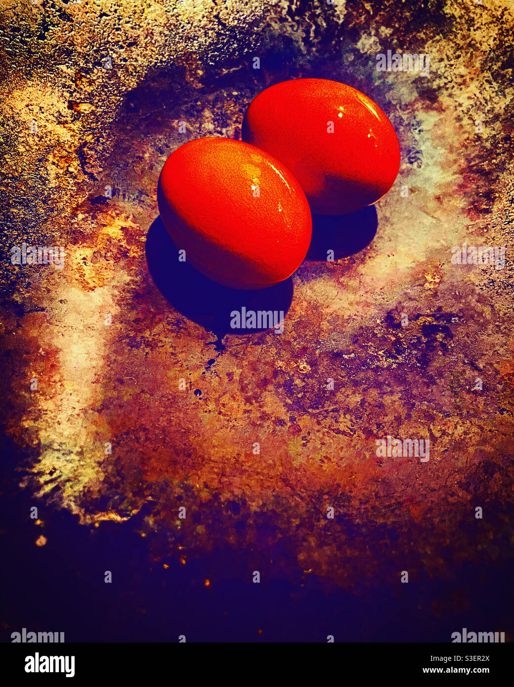 Boiled eggs side by side ready to eat in a kitchen - Smartphone Captured Stock Image