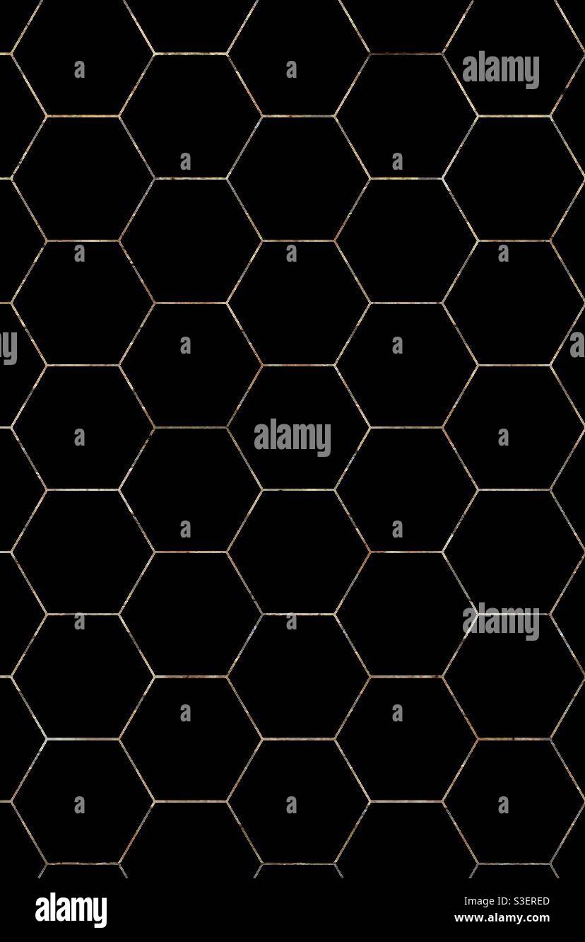 Hexagons on black Stock Photo