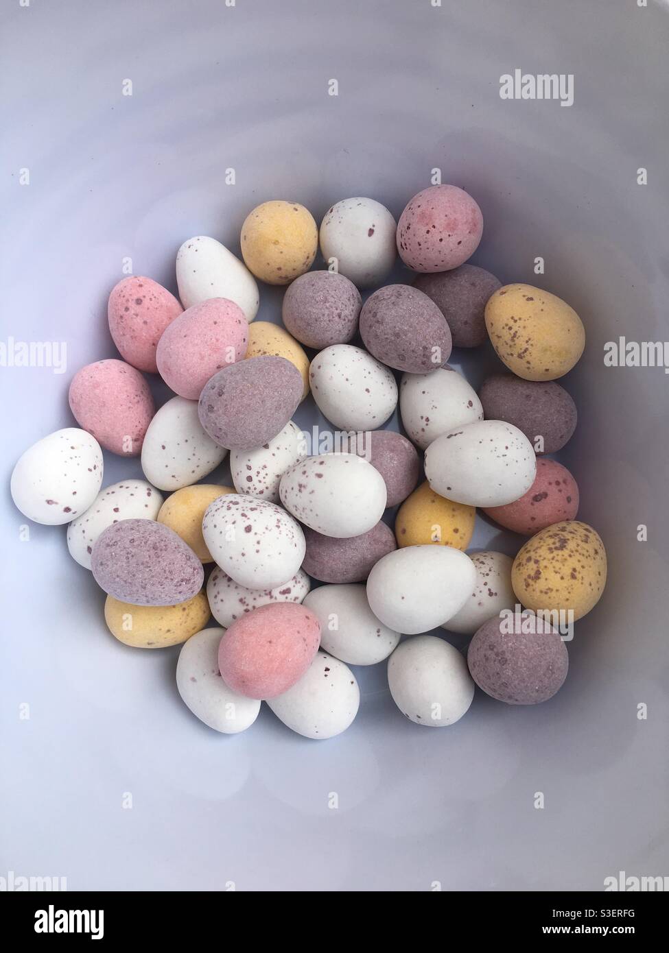 Bowl of Mini eggs Easter chocolate - Smartphone Captured Stock Image
