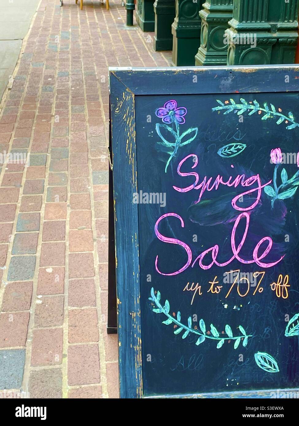 Chalkboard sign on NYC street - Smartphone Captured Stock Image