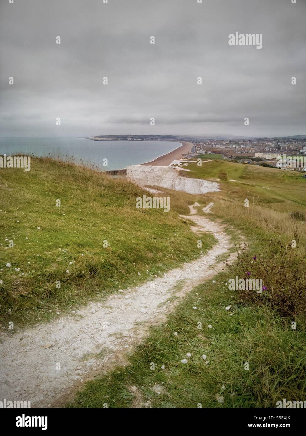 Well worn footpath on Seaford head towards the seaside town of Seaford,East Sussex, U.K. - Smartphone Captured Stock Image