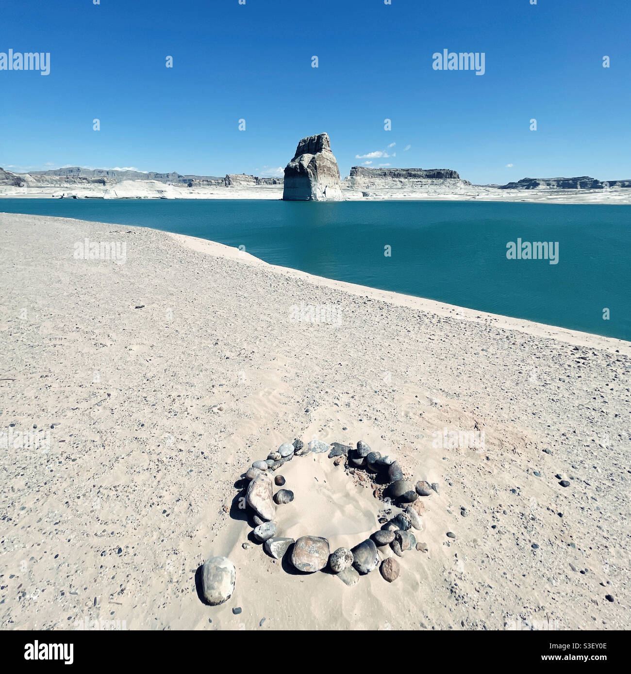 Lone Rock recreational area in Glenn Canyon Park, Utah - Smartphone Captured Stock Image