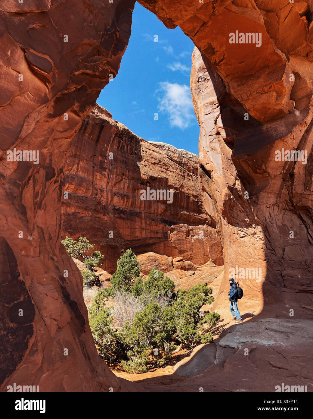 Inside Pine Tree Arch at Arches national park,utah - Smartphone Captured Stock Image