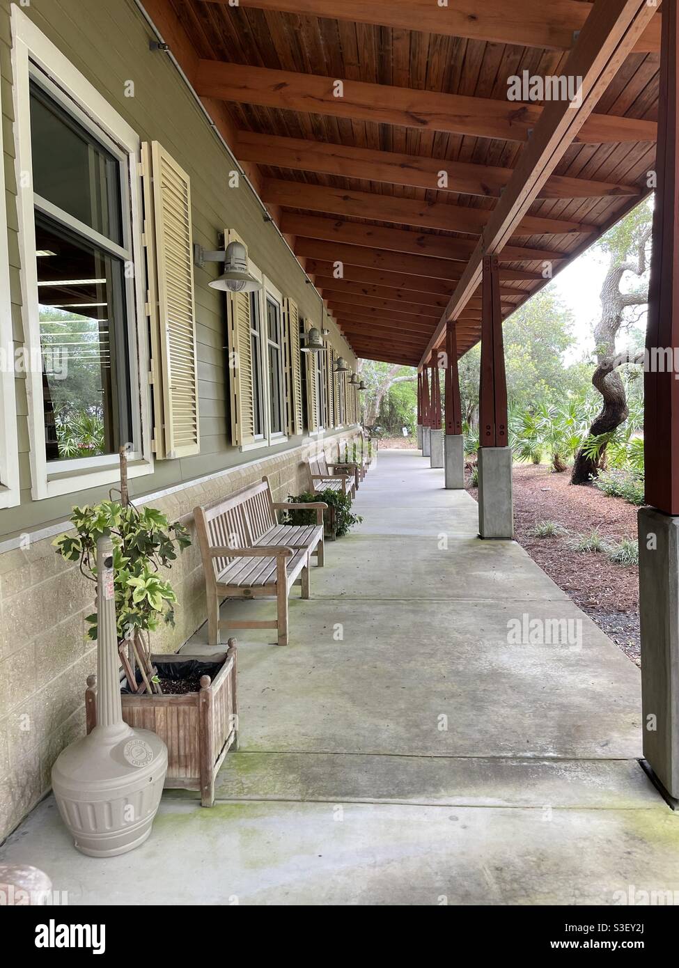Outdoor covered setting area with benches - Smartphone Captured Stock Image Outdoor covered setting area with benches - Smartphone Captured Stock Image