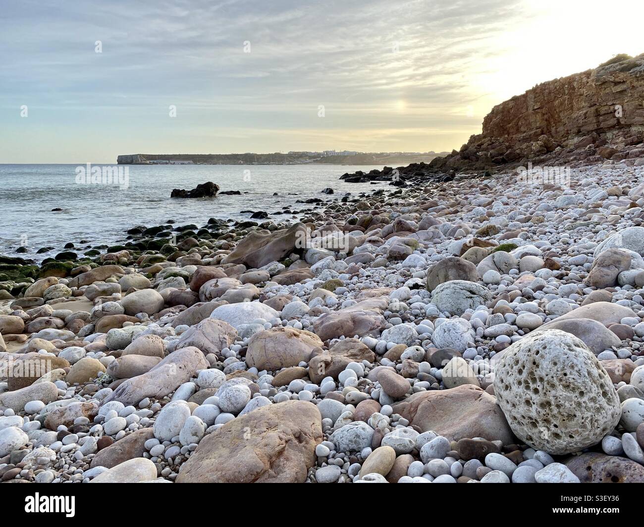 Praia dos Rebolinhos on the Algarve at sunset in winter - Smartphone Captured Stock Image