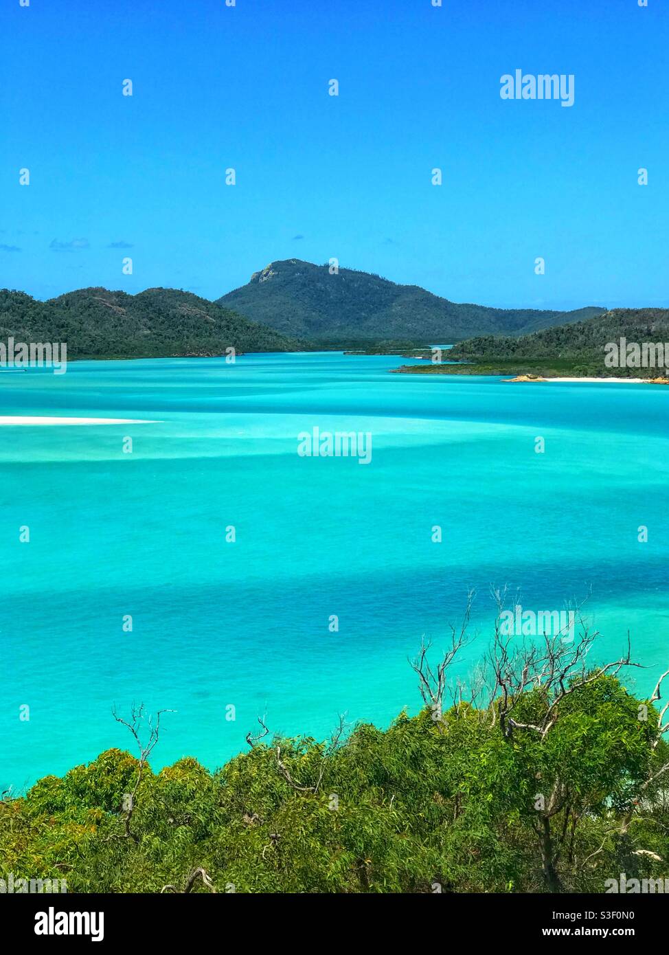 Hill Inlet, Whitehaven Beach on Whitsunday Island, Queensland, Australia - Smartphone Captured Stock Image