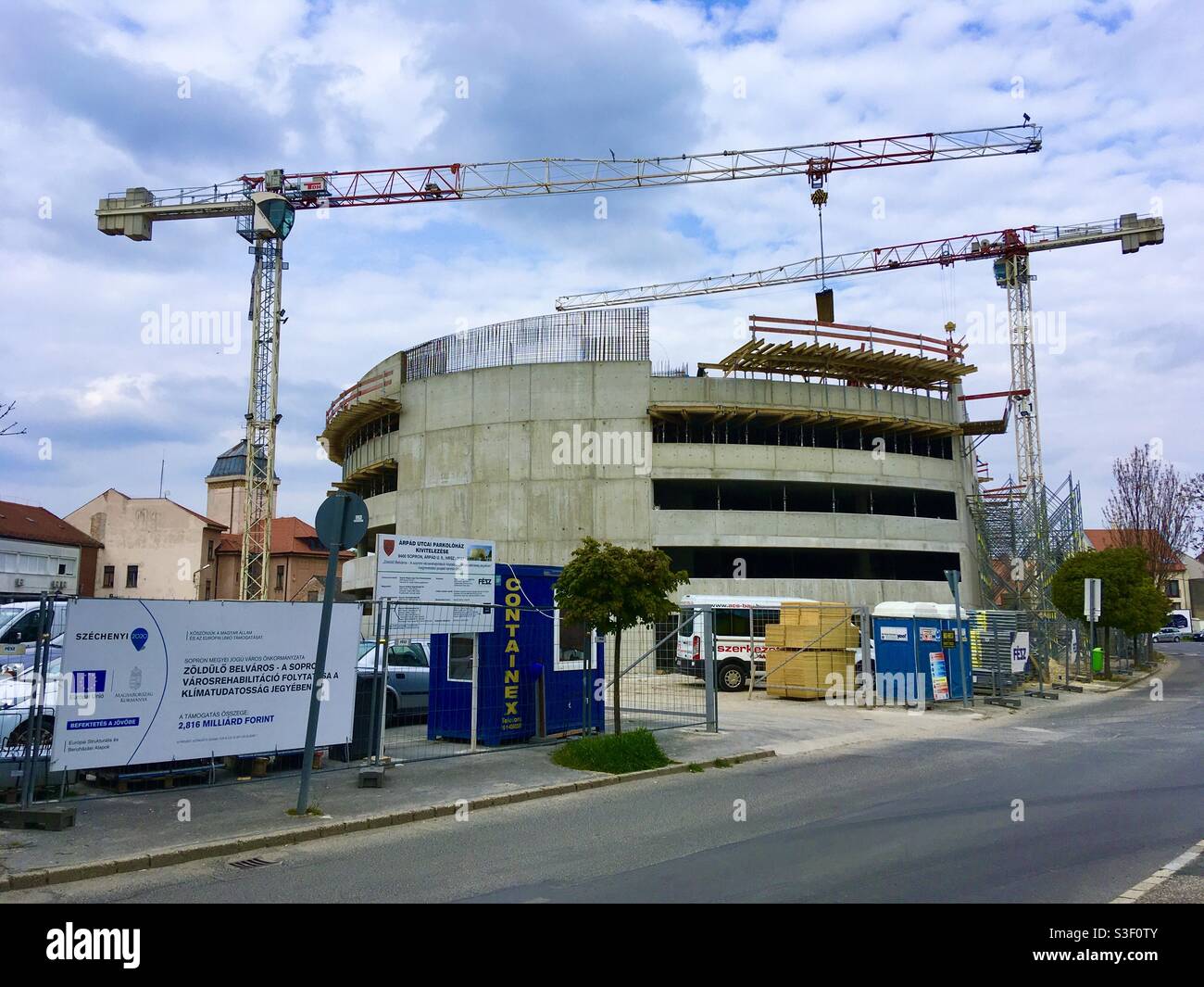 New car park being built from concrete, Sopron, Hungary Stock Photo