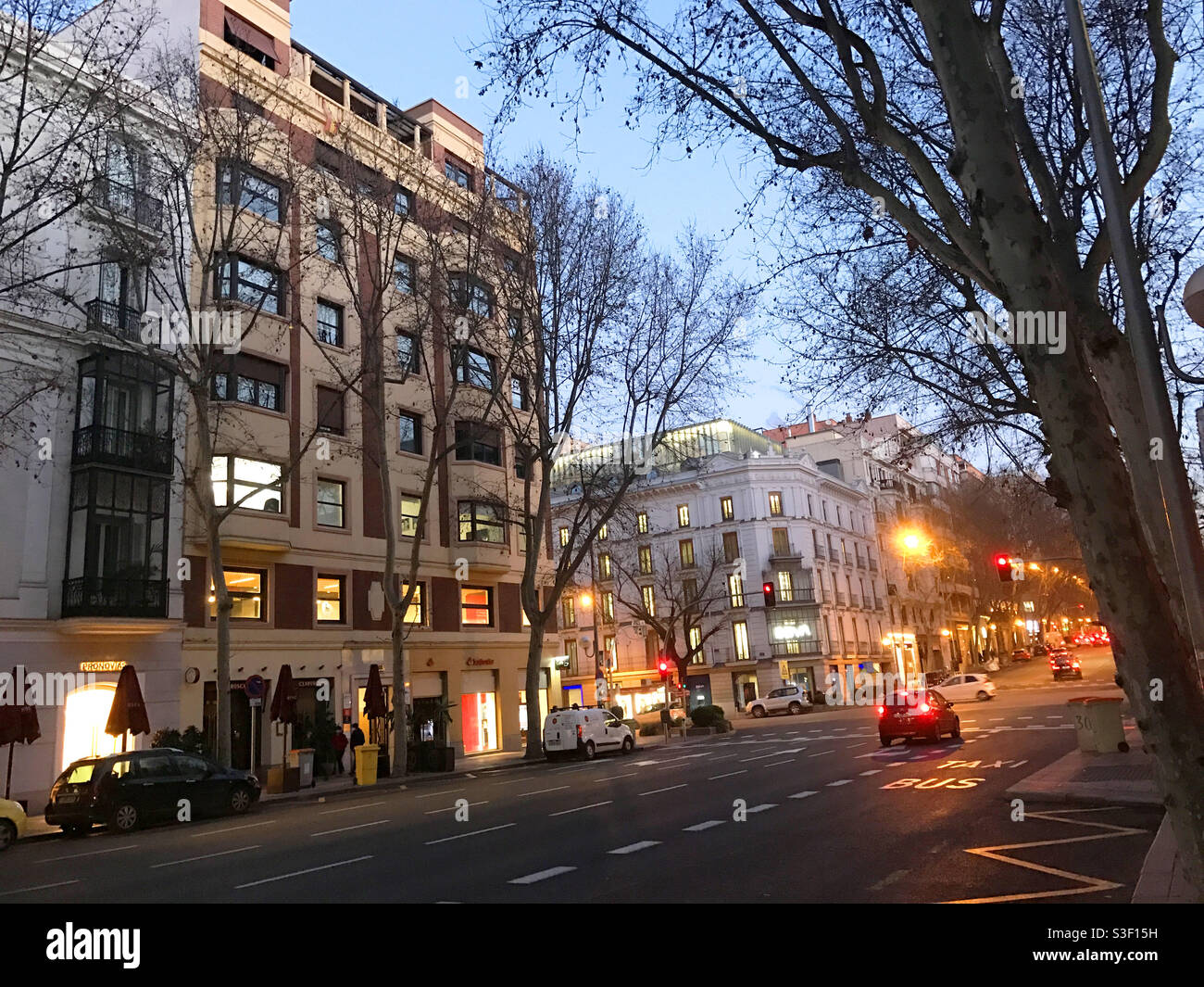 Velazquez street, night view. Madrid, Spain. - Smartphone Captured Stock Image