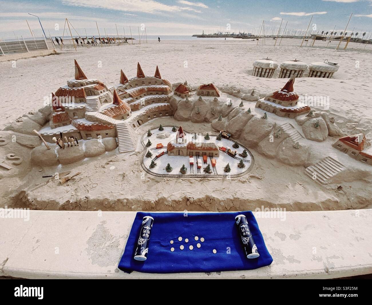 Large sandcastle on the beach in the south of France - Smartphone Captured Stock Image