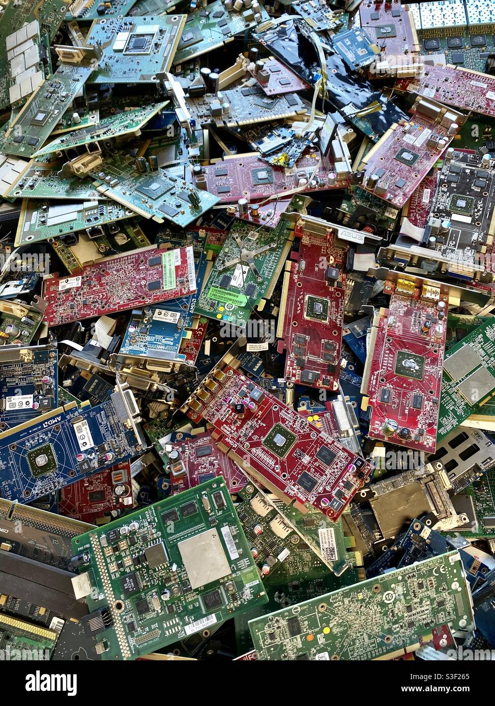 A pile of old electronic boards of various Colors - Smartphone Captured Stock Image