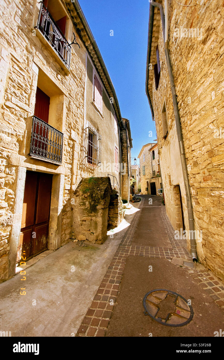 Sunny southern France village street - Smartphone Captured Stock Image