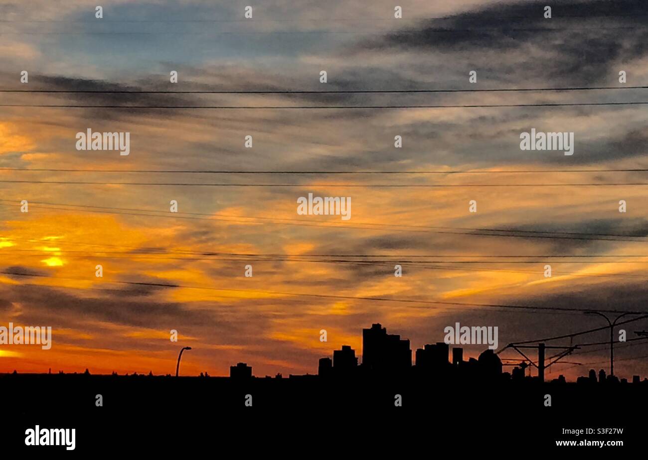 Downtown Calgary Sunrise Sunrise Calgary Alberta Canada Stock Photo