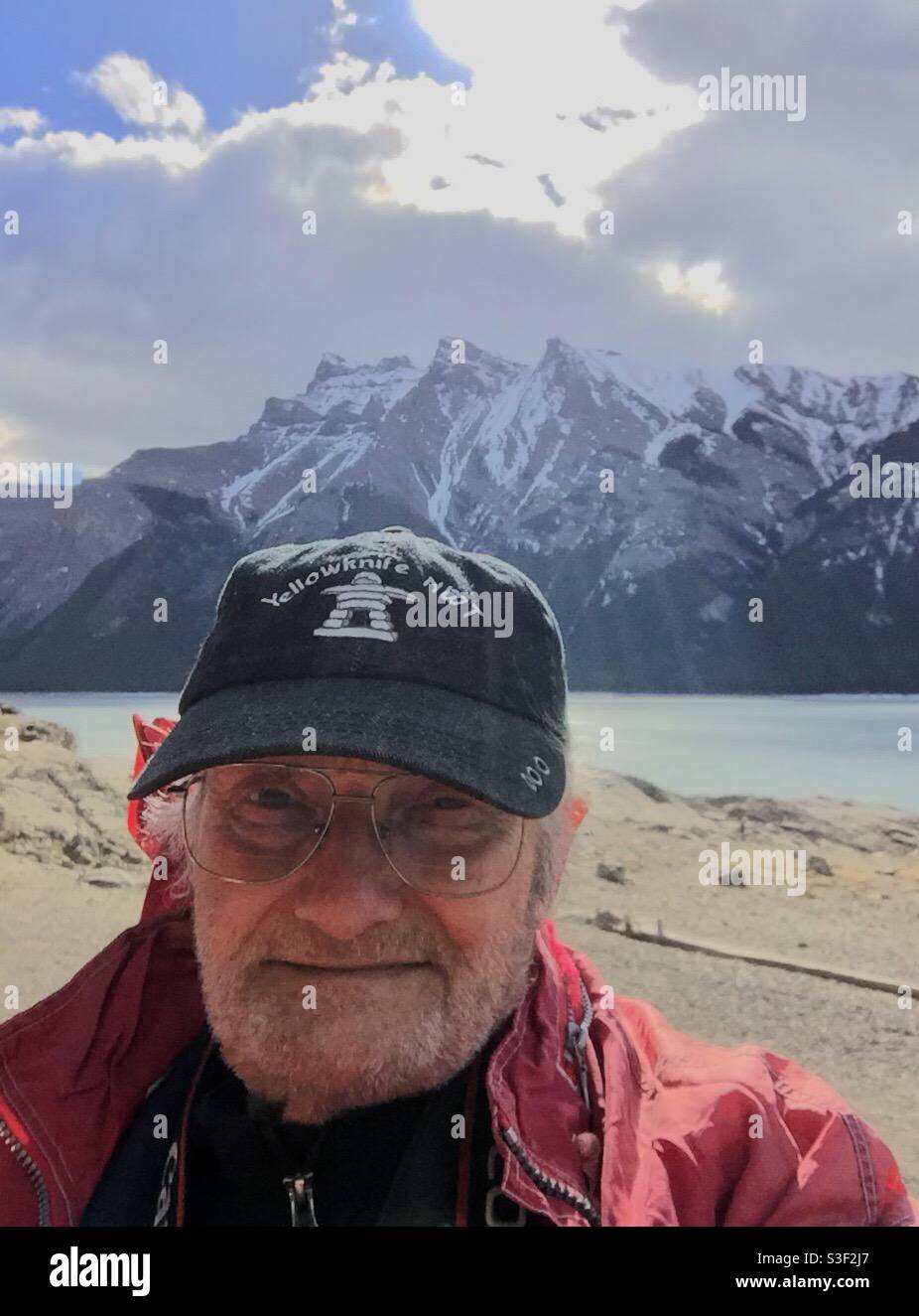 Mountain man, Canadian Rockies, Alberta, Canada, Rocky Mountains, rugged, jagged, peaks - Smartphone Captured Stock Image