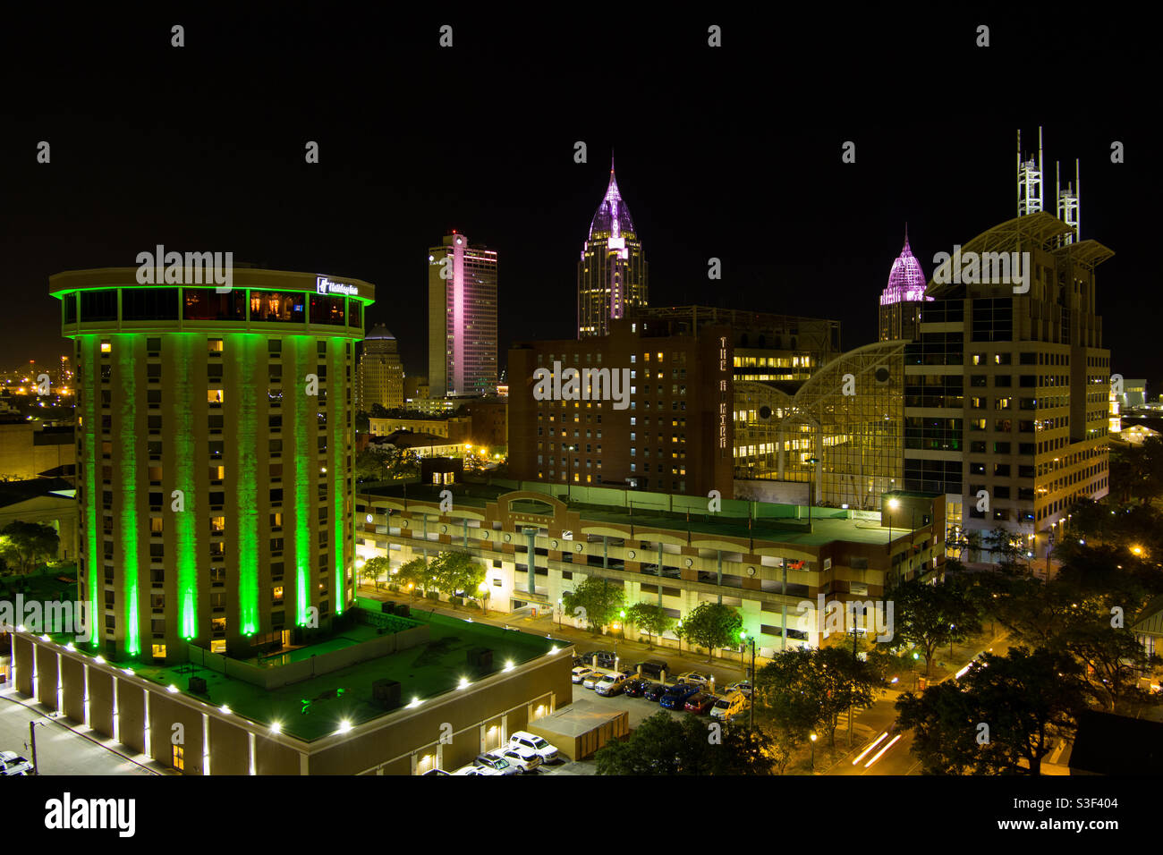 Downtown Mobile, Alabama skyline at night - Smartphone Captured Stock Image