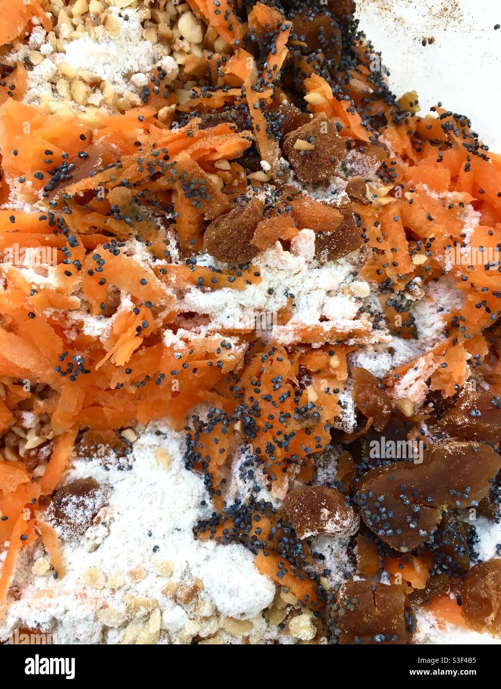 Carrot cake raw ingredients in bowl - Smartphone Captured Stock Image