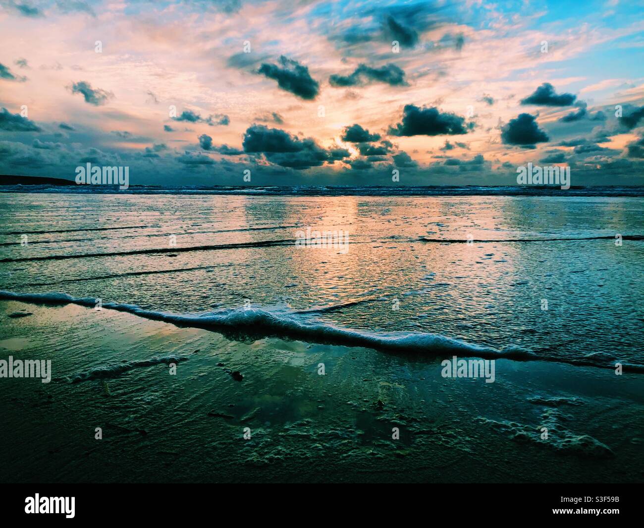 Sunset over the beach in Cornwall - Smartphone Captured Stock Image