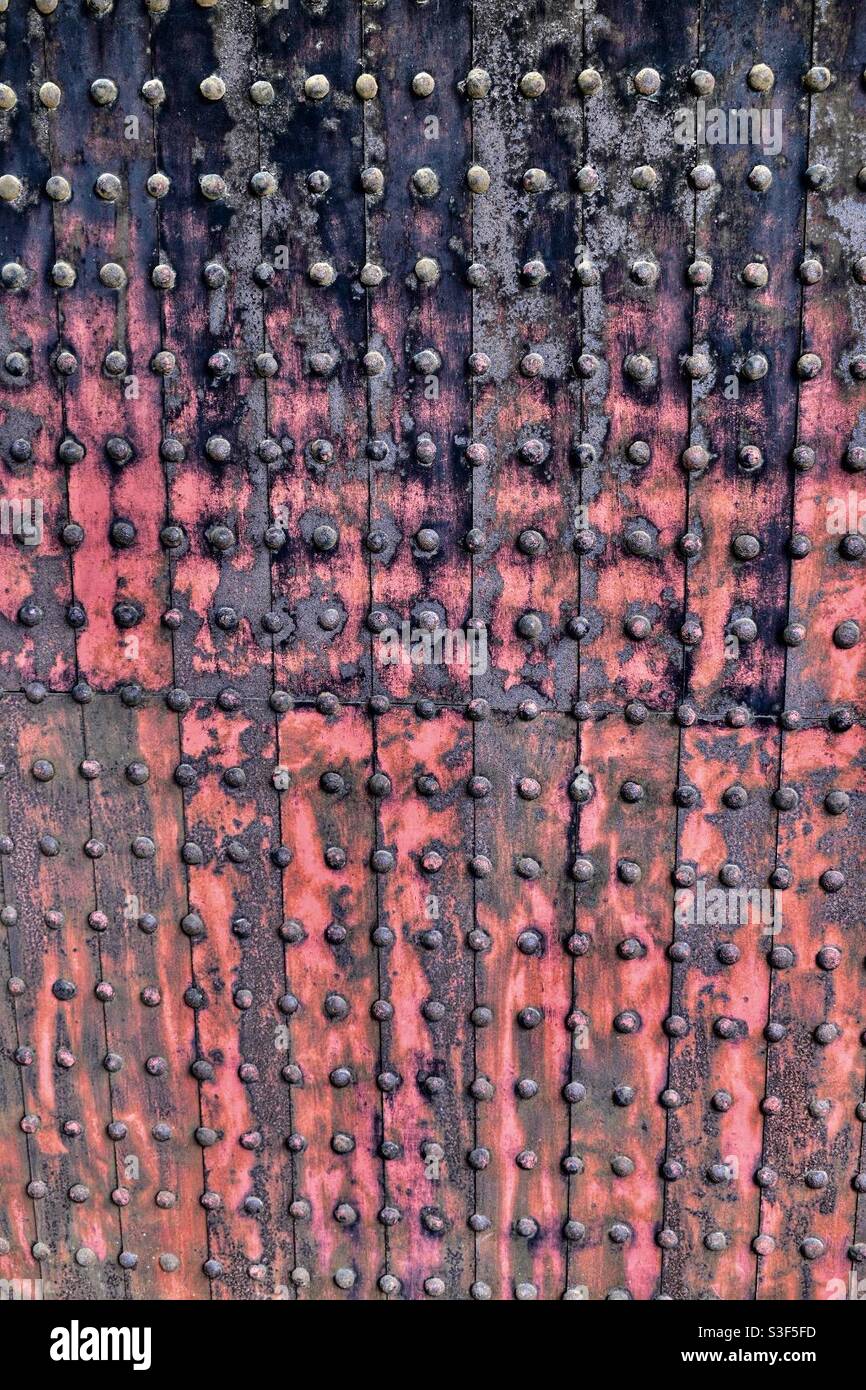 Nail-studded Red door, Himeji Castle, Himeji, Japan - Smartphone Captured Stock Image