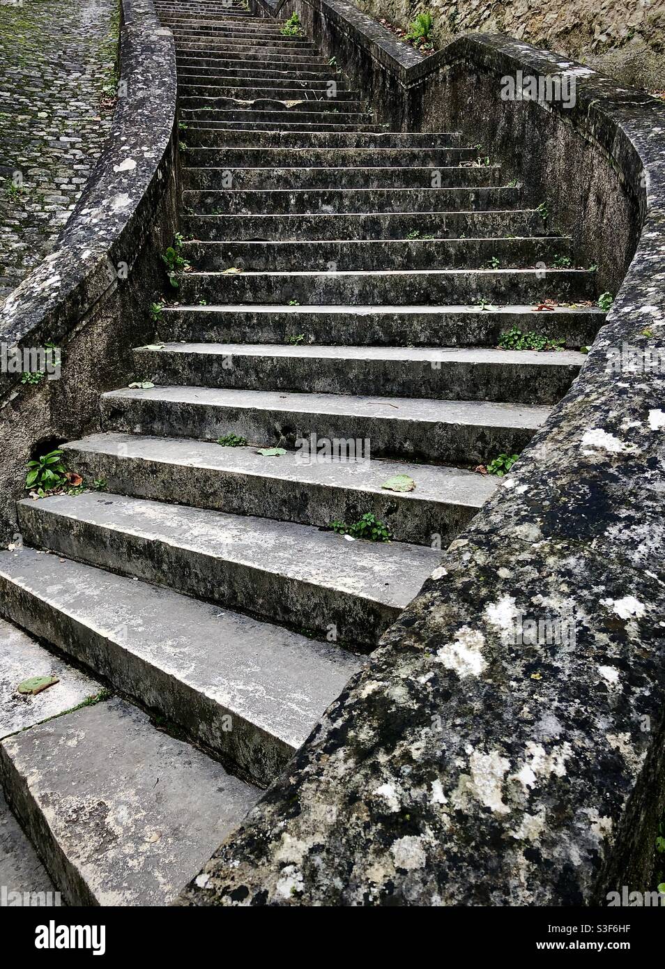 Old curved flight of stone steps - Loches, Indre-et-Loire, France. - Smartphone Captured Stock Image Old curved flight of stone steps - Loches, Indre-et-Loire, France. - Smartphone Captured Stock Image