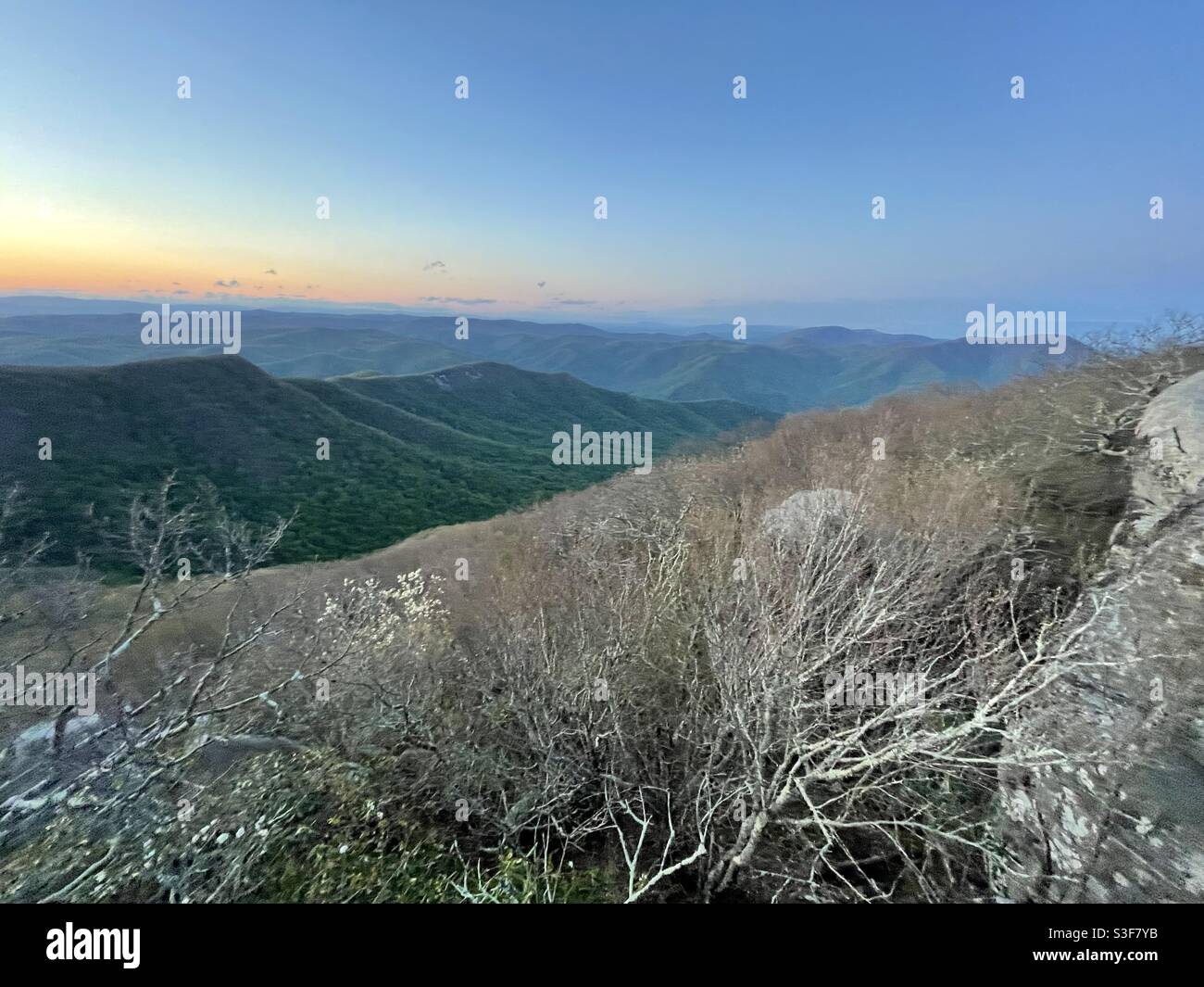 Virginia’s blue ridge mountains at twilight. Stock Photo